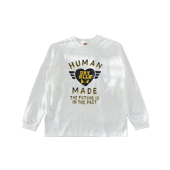 Heart Print White Round Neck Long Sleeve Human Made - Picture 1 of 7